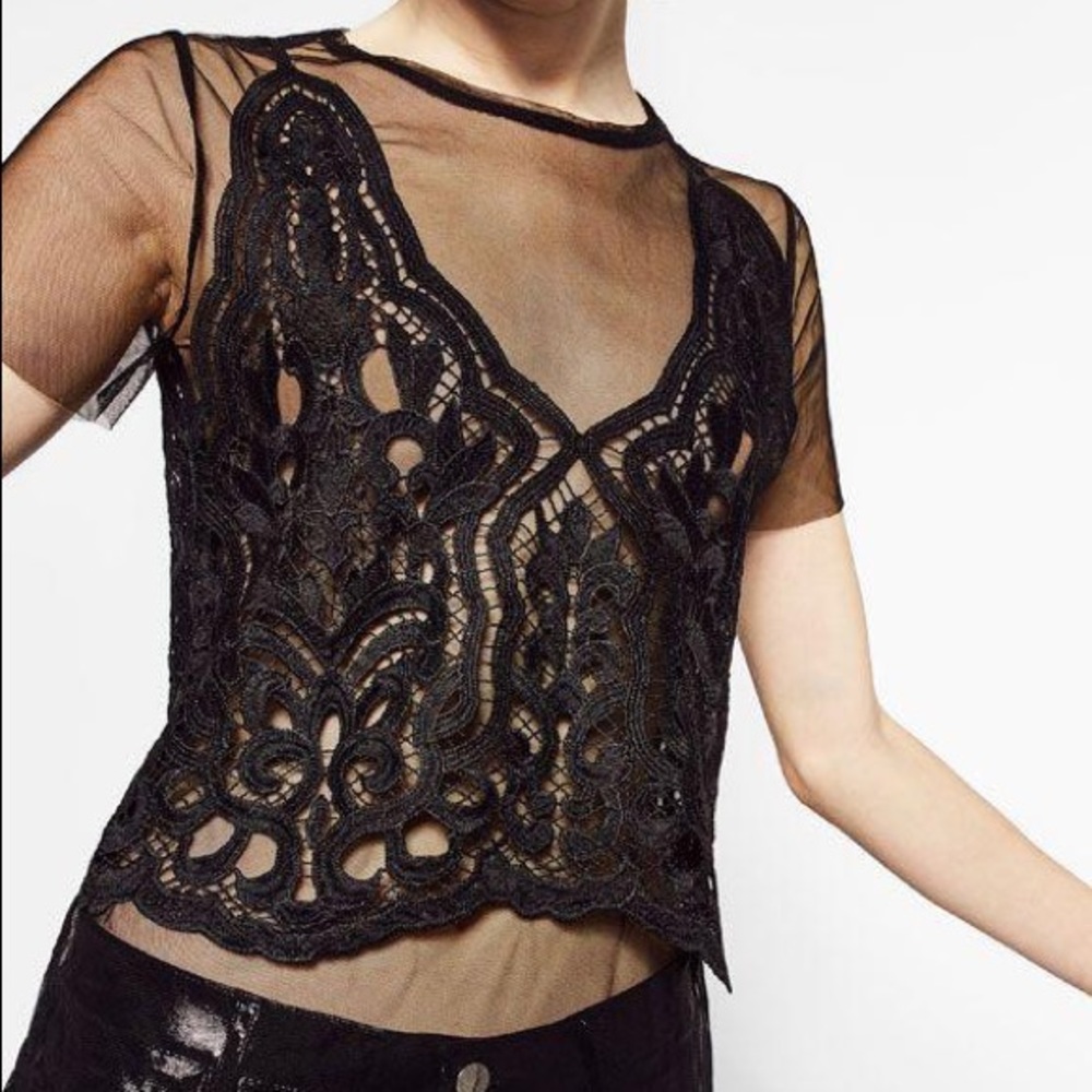 ZARA Lace Mesh Overlay Top in S